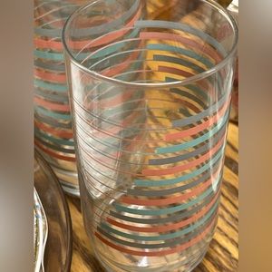 1980s classic colors light pink and blue stripped glasses